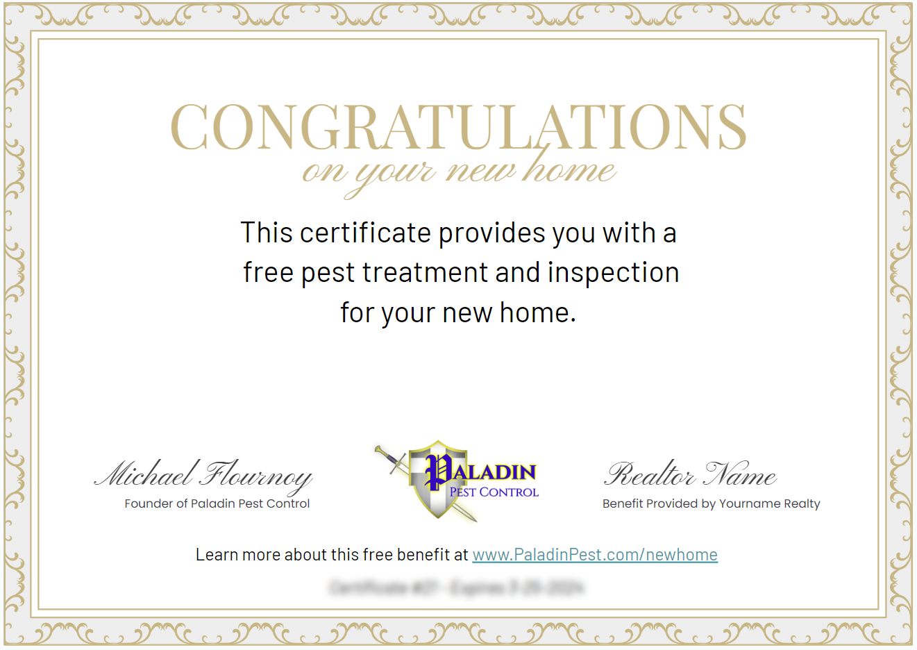 new-home-certificate Paladin Pest Control new home certificate